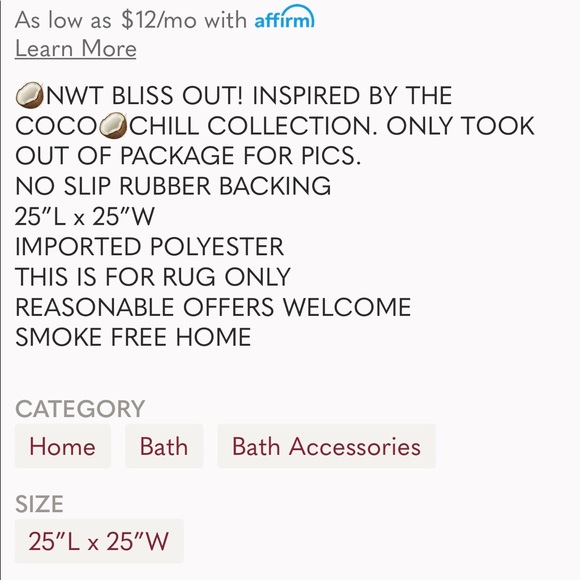 🥥💗NWT COCO CHILL BATH MAT💗🥥 - Picture 5 of 5